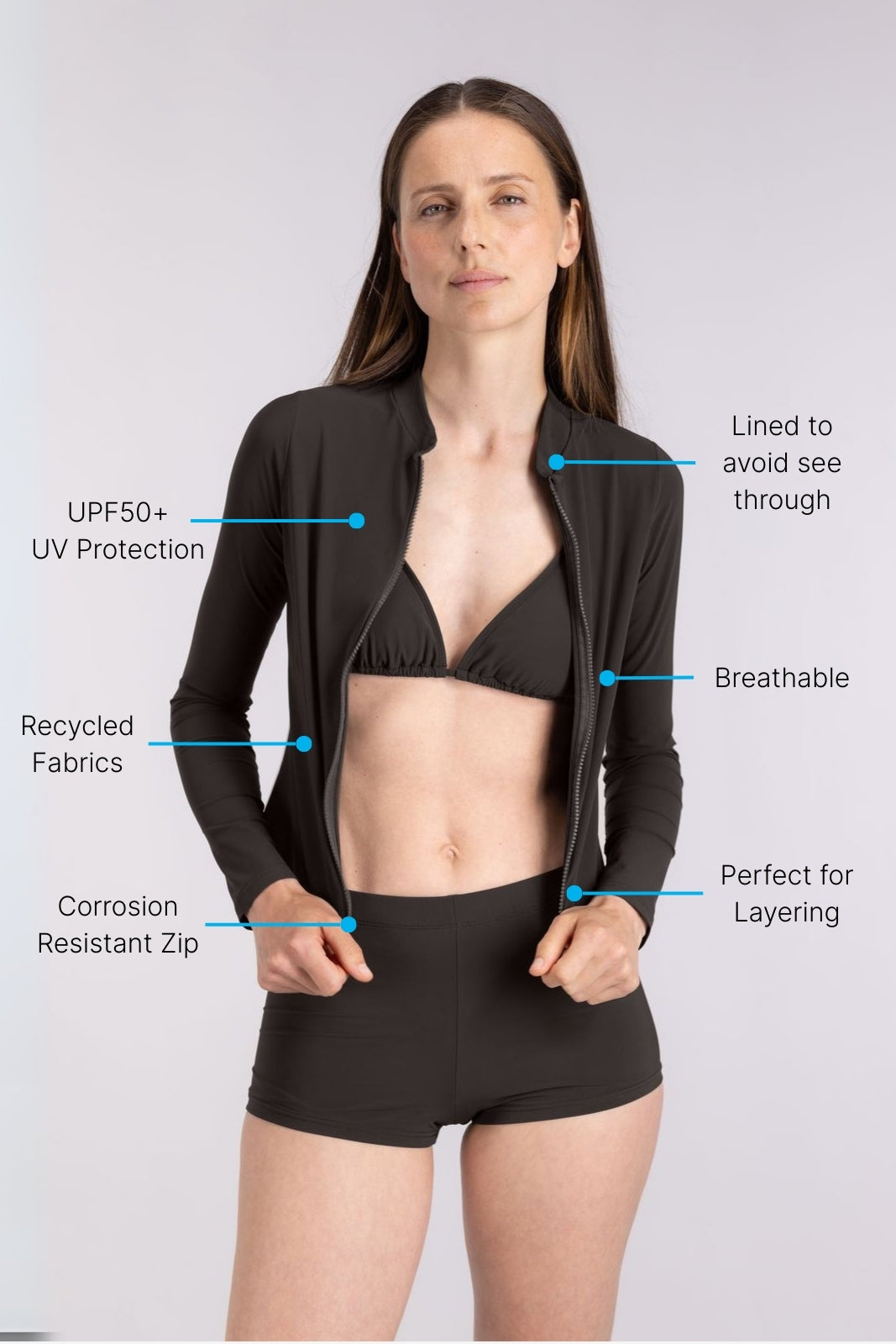 Rash Guard With Zip ― Coffee
