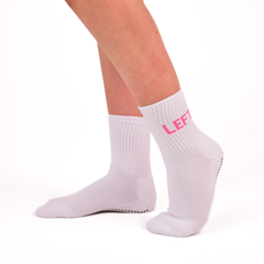 LIGN White Left Right Pilates Grip Tube Socks