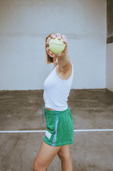 Women's Court Shorts in French Terry in Grey and Green