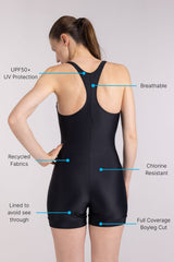 One Piece Swimsuit Boyleg Cut ― Black