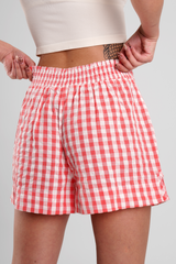 Lomandra Gingham Check Ethical-Cotton Pyjama Shorts - Canyon Peach