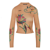 High Neck Floral Sport Top