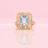 18 CT Yellow Gold 3.3CT Aquamarine and Baguette Diamond Cluster Ring