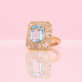 18 CT Yellow Gold 3.3CT Aquamarine and Baguette Diamond Cluster Ring