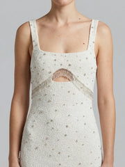 Posy Beaded Tasseled Mini Dress in Blue