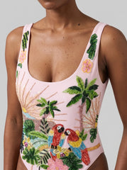 Maya Scoop Back Tropical Swimsuit - Pink