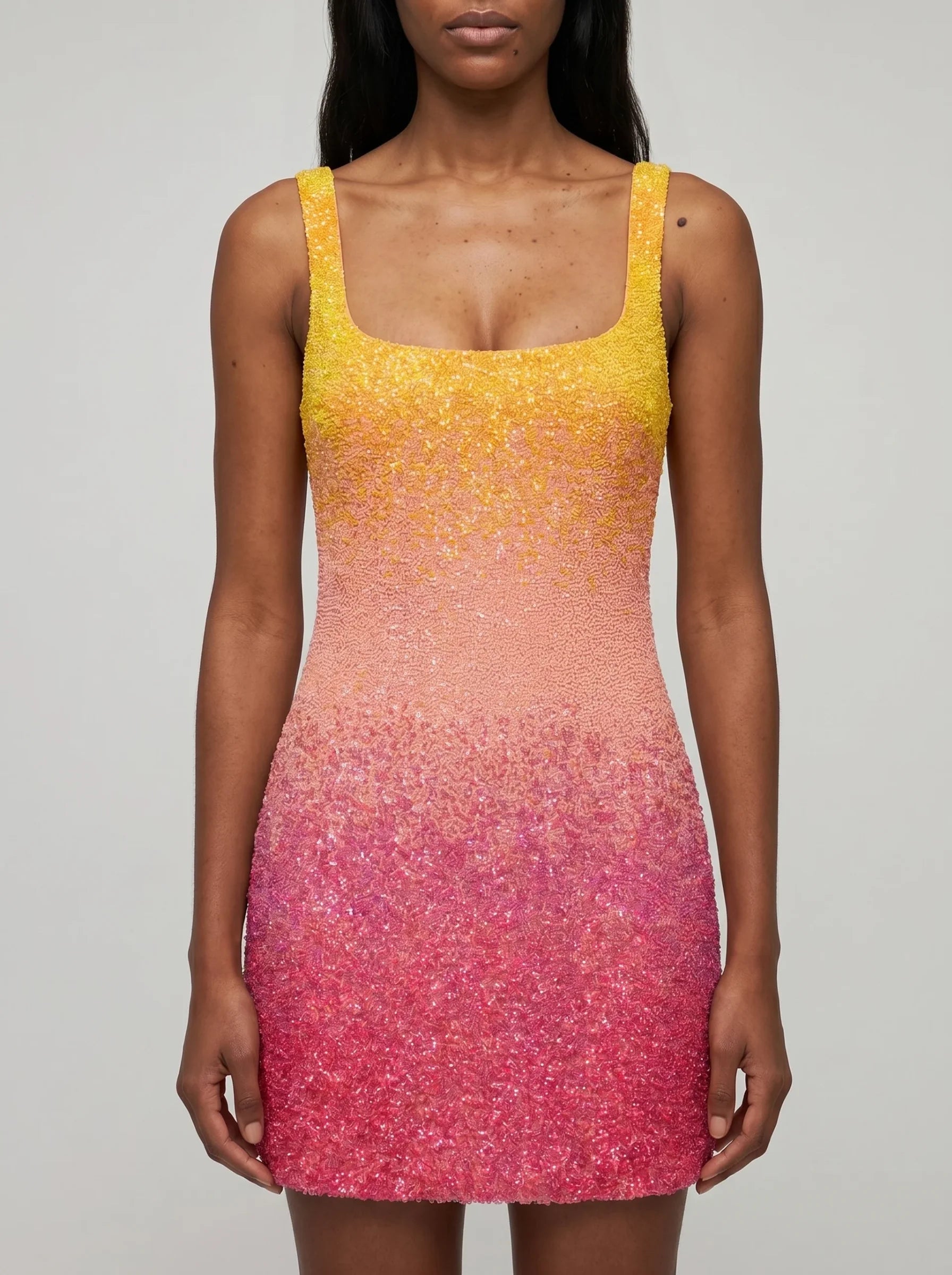 Sofia Hand Beaded Party Dress Orange Ombré