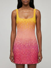 Sofia Hand Beaded Party Dress Orange Ombré