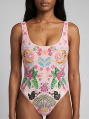 Rainforest Hand Beaded Swimsuit Pink
