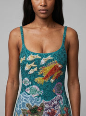Coastal Blue Coral Mini Dress
