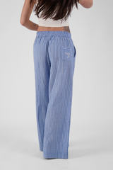 Camellia Stripe Ethical-Cotton Pyjama Trouser - Santorini Blue