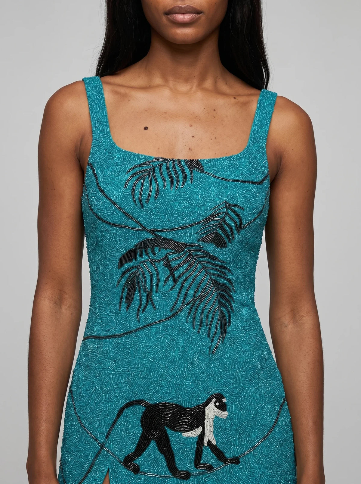 St. Barth Hand-Beaded Crystal Dress - Teal