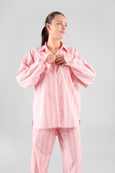 Yew Striped Ethical-Cotton Pyjama Shirt - Sunset Peach