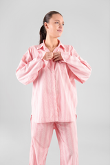 Yew Striped Ethical-Cotton Pyjama Shirt - Sunset Peach