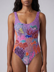 Coastal Fish Beaded Swimsuit