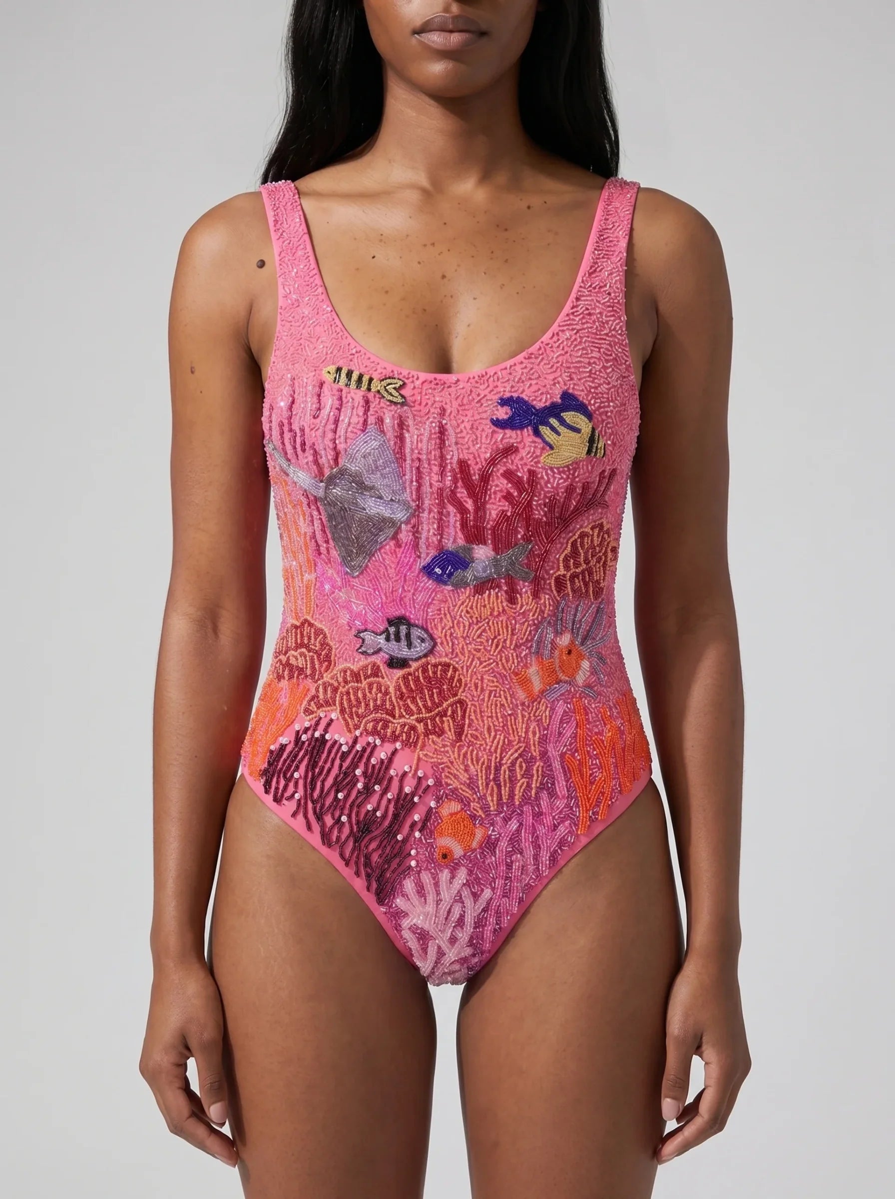 Coastal Fish Beaded Swimsuit