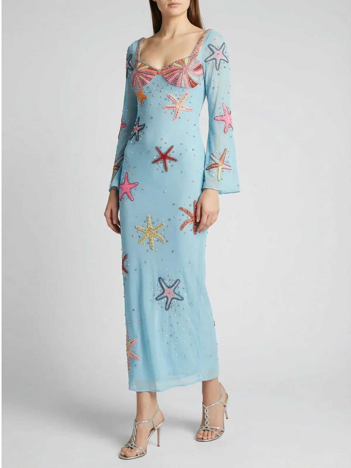 Crescent Shell Bell Sleeve Dress