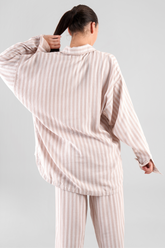 Yew Striped Ethical-Cotton Pyjama Shirt - Golden Glow Beige