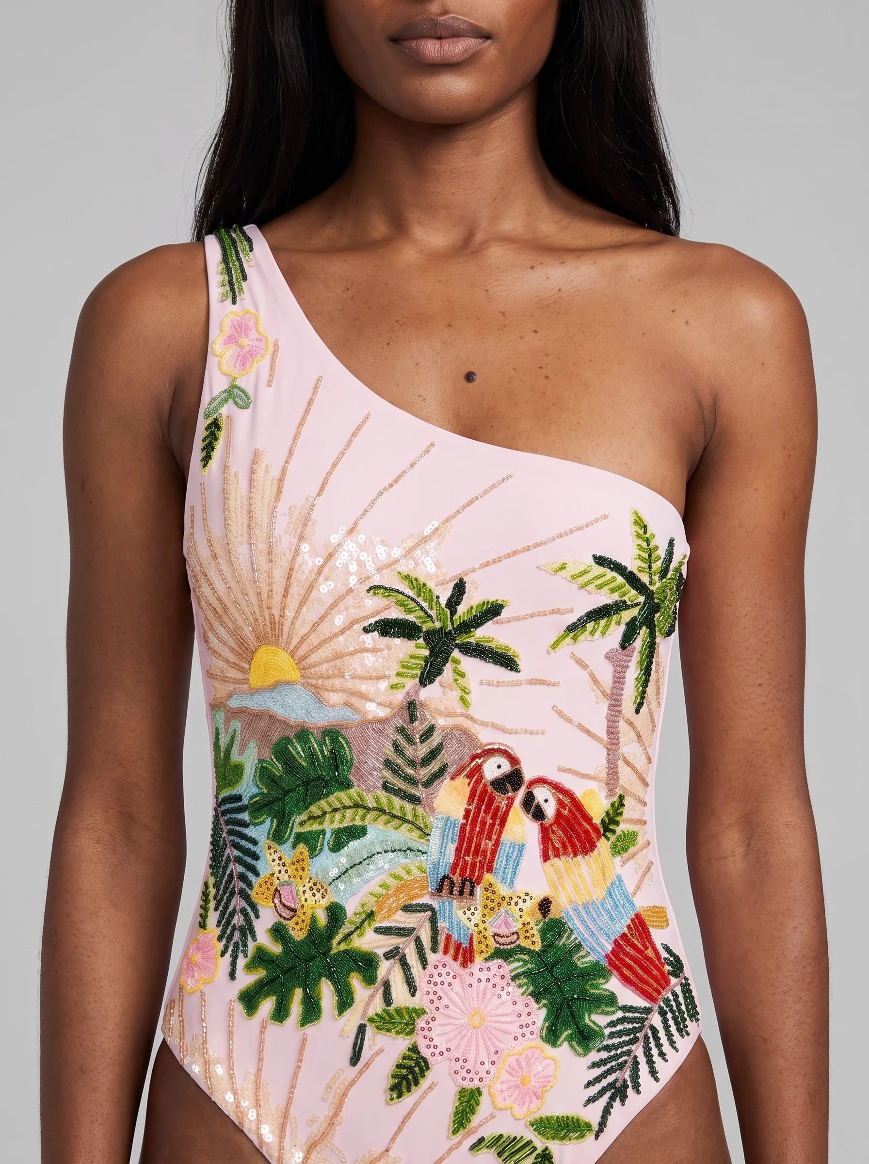 Paisley One Shoulder Luxe Swimsuit Pink
