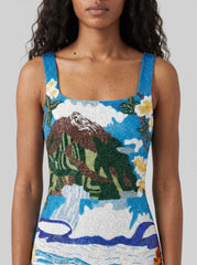 Mountain Blue Beaded Mini Dress