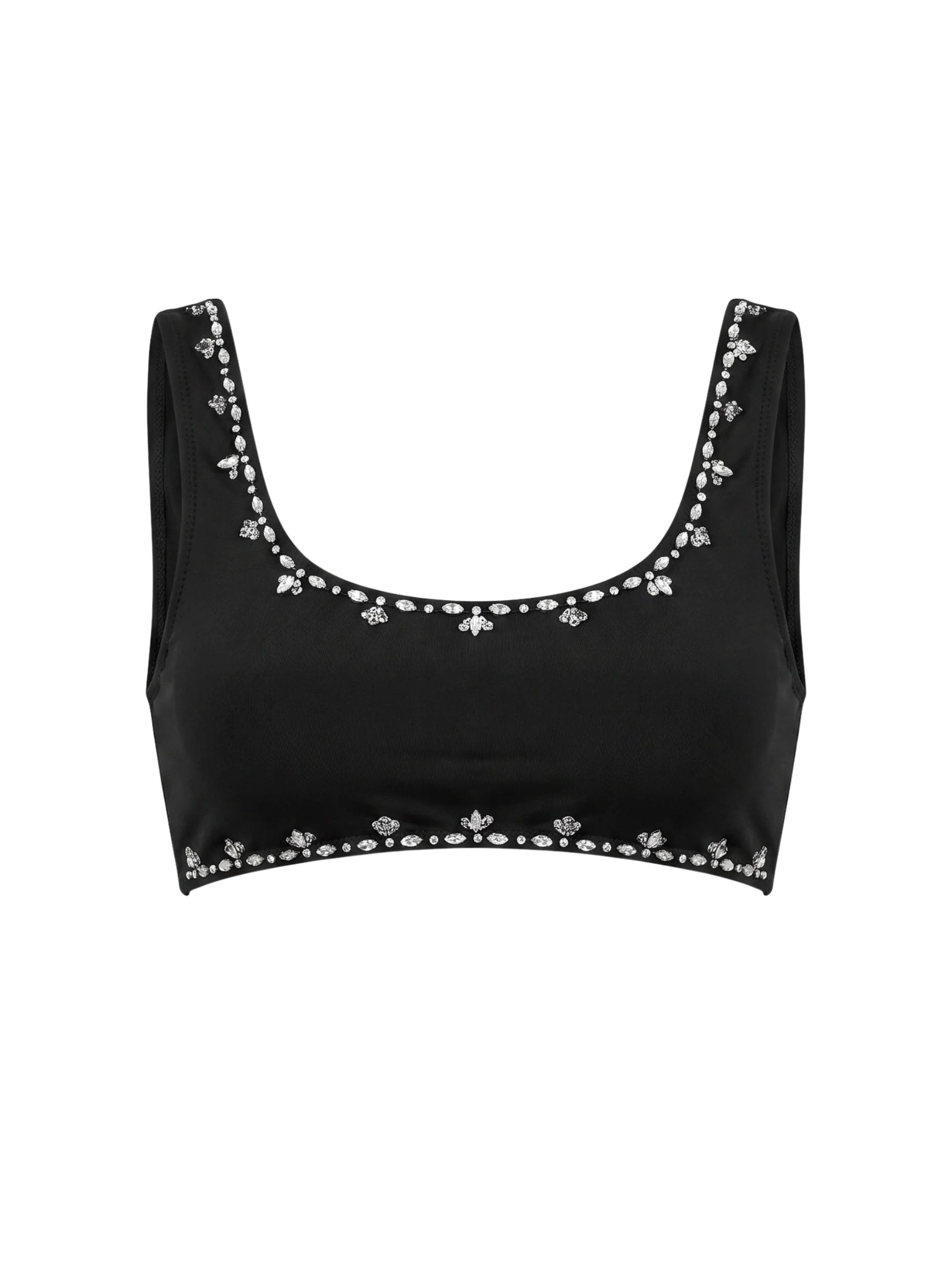 Aaliyah Hand Beaded Crystals Bikini Top - Black