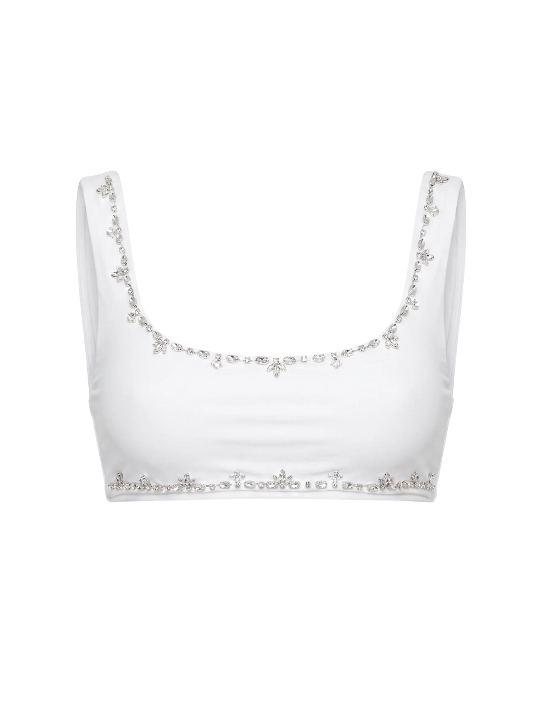 Aaliyah Hand Beaded Crystals Bikini Top White