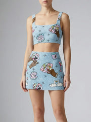 Vegas Embroidered Co-Ord Top– Blue Sparkle