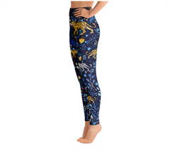 High Waist Yoga Leggings in Blue Leopards