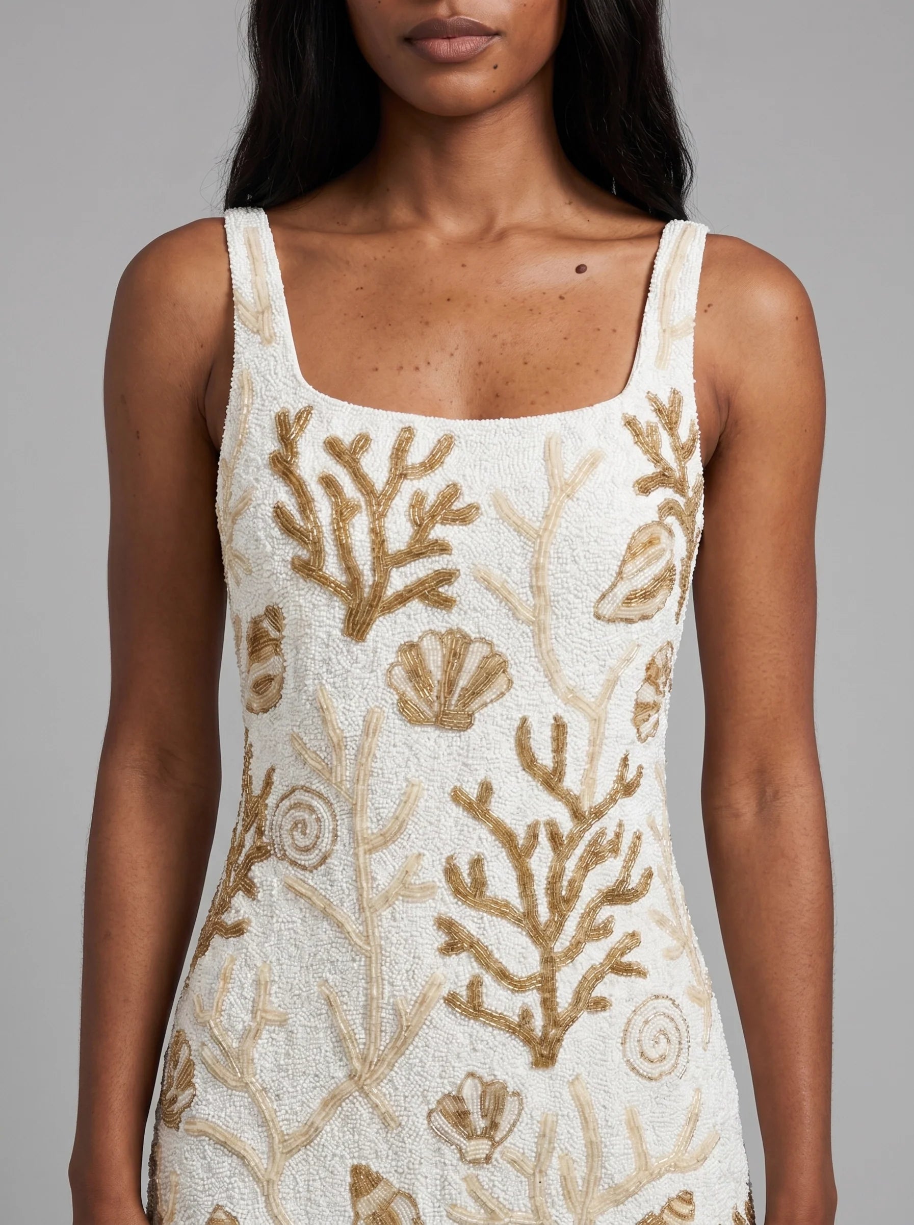 Ocean Treasure White and Gold Beaded Mini Dress