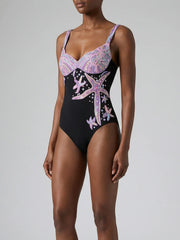 Selene Sea Shell Swimsuit in Black Pink Shell Bust