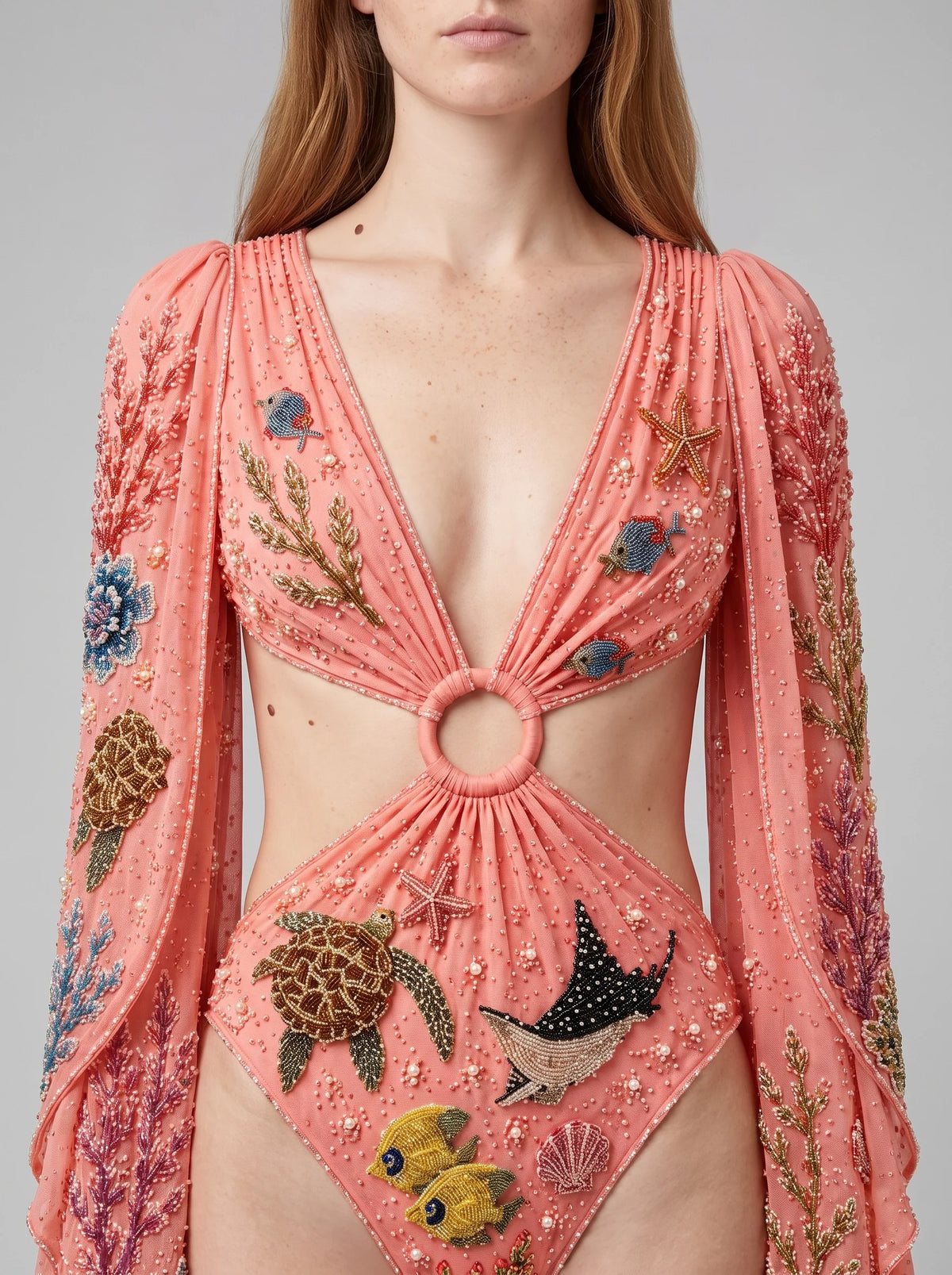 Seraphine Coral Multi Colour Embellished Bodysuit
