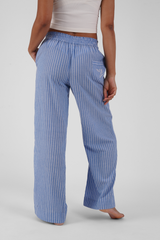 Camellia Stripe Ethical-Cotton Pyjama Trouser - Santorini Blue