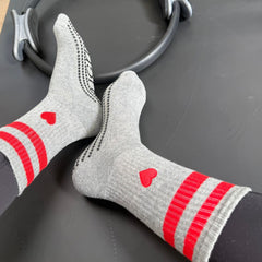 LIGN Red Heart Two Grey Stripe Tube Socks