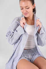 Yew Striped Ethical-Cotton Pyjama Shirt - Oceanic Blue