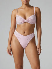 Ophelia Hand Embroidered Bikini Top Pink