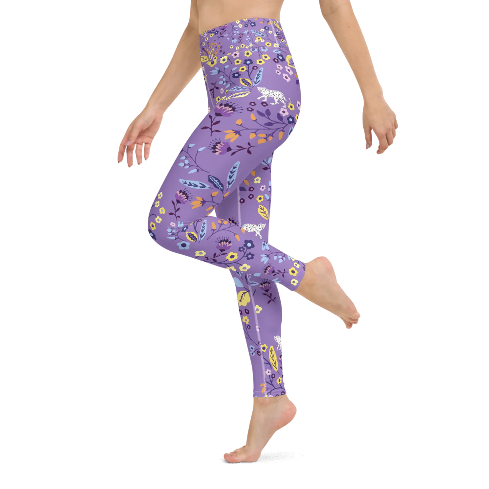 High Waist Yoga Leggings in Purple Garden
