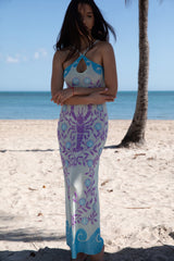 Lobster Pink Hand Beaded Maxi Dress