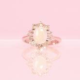 18ct White Gold Opal and Baguette Diamond Cluster Ring