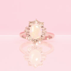 18ct White Gold Opal and Baguette Diamond Cluster Ring