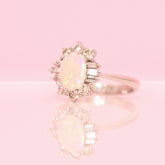 18ct White Gold Opal and Baguette Diamond Cluster Ring