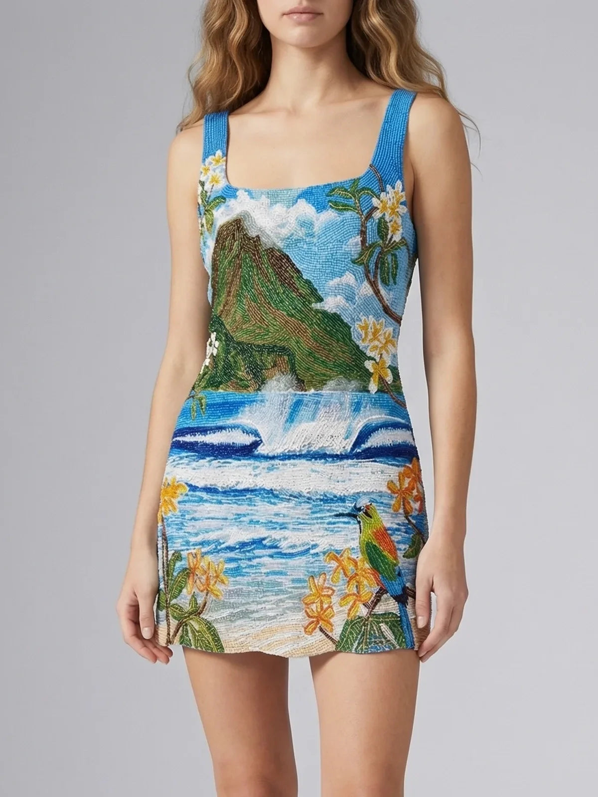 Mountain Blue Beaded Mini Dress