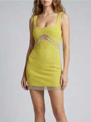 Posy Beaded Tasseled Mini Dress in Blue