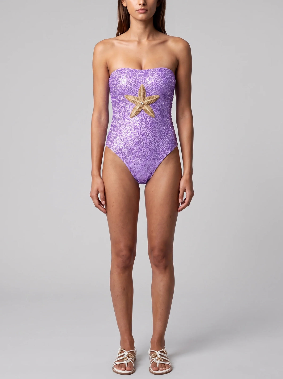 Under the Sea Hand-Embroidered Sequin Strapless Swimsuit