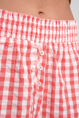 Lomandra Gingham Check Ethical-Cotton Pyjama Shorts - Canyon Peach