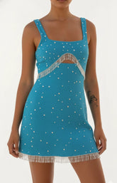 Posy Sea Blue Beaded Mini Dress