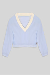 VALE SWEATSHIRT - V NECK, CROPPED SWEATSHIRT in POPLIN