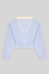 VALE SWEATSHIRT - V NECK, CROPPED SWEATSHIRT in POPLIN
