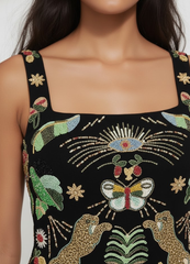 Aurelia Embroidered Luxury Sequin Mini Dress - Black