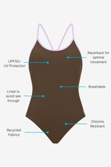 Liberty Racerback Swimsuit ― Coffee / Lilac