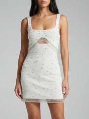 Posy Beaded Tasseled Mini Dress in Blue